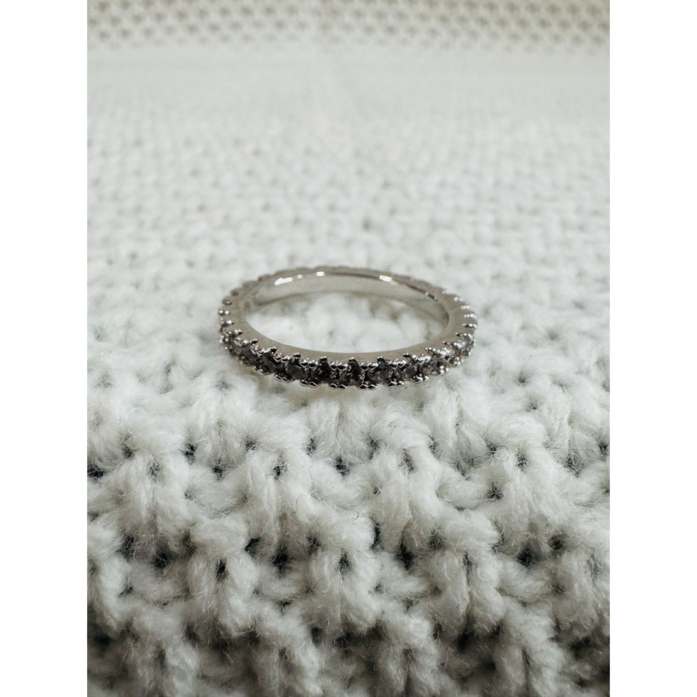 Silver Tone Cubic Zirconia Stackable Eternity Band Ring Size 5